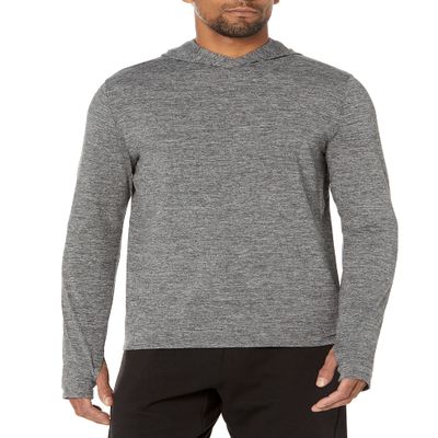 Amazon Essentials Men's Long Sleeve Quick Dry Performance Tech Hooded Workout T-Shirt, Grey Space Dye, X-Small