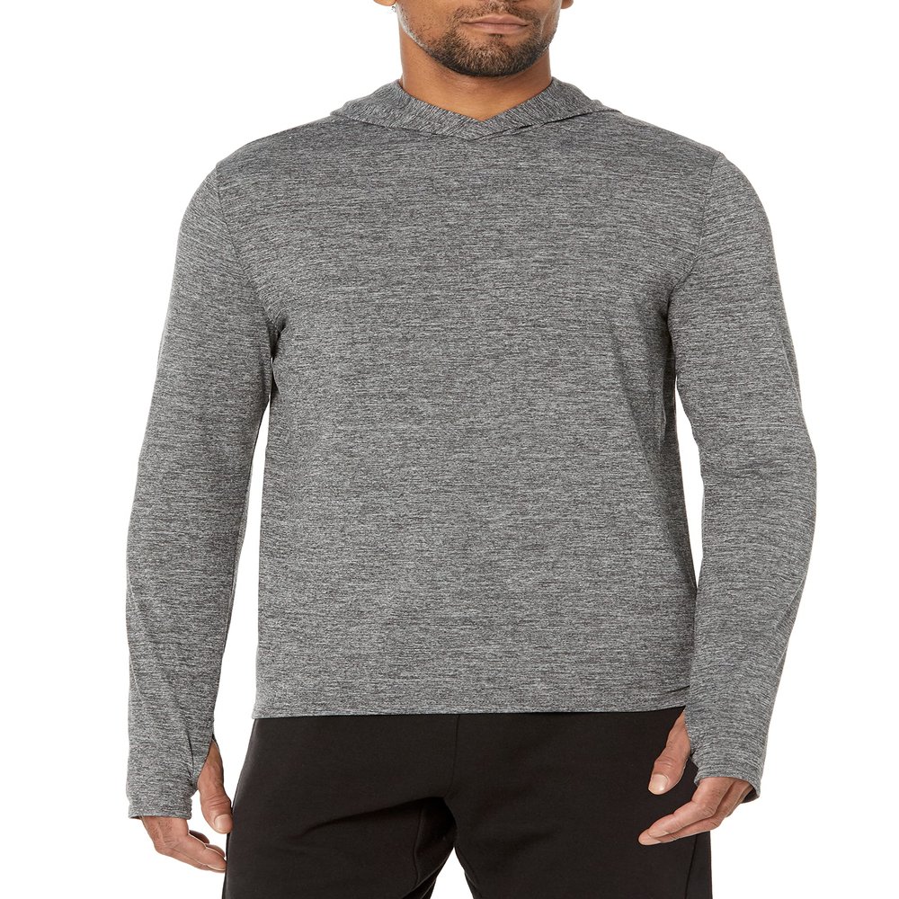 Amazon Essentials Men's Long Sleeve Quick Dry Performance Tech Hooded Workout T-Shirt, Grey Space Dye, X-Small
