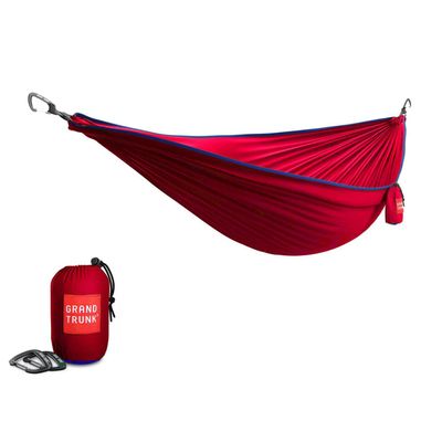 Grand Trunk TrunkTech Single Hammock - One Person Camping, Portable, and Travel Hammock - Nylon and Weather-Proof - Strap to Trees, Red with Navy Trim