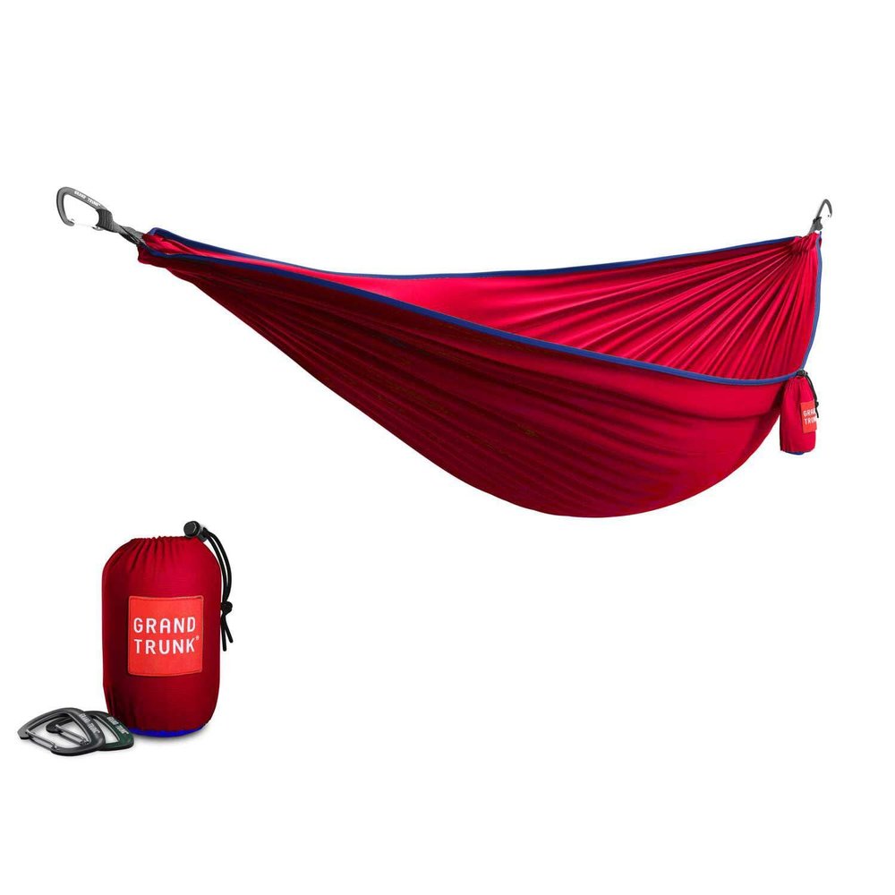Grand Trunk TrunkTech Single Hammock - One Person Camping, Portable, and Travel Hammock - Nylon and Weather-Proof - Strap to Trees, Red with Navy Trim