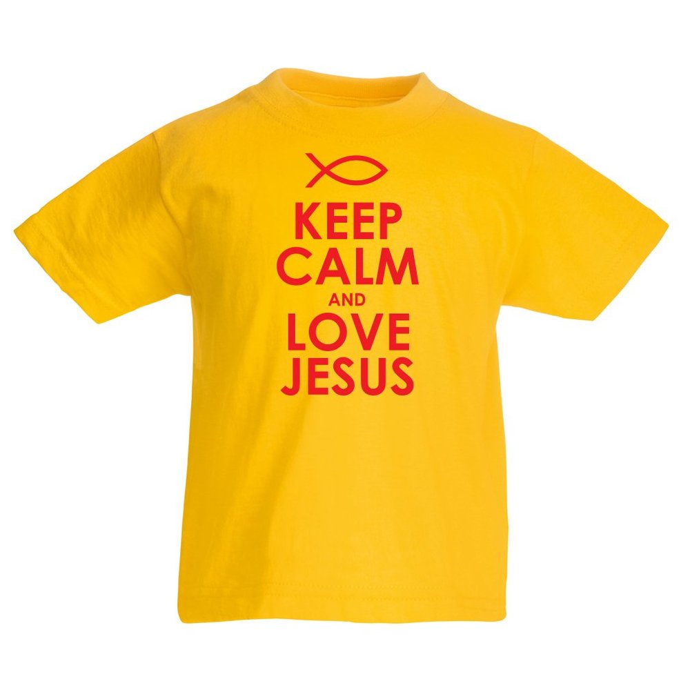 lepni.me Kids T-Shirt Love Jesus Christ, Christian Religion - Easter, Resurrection, Nativity, Religious Gift Ideas (1-2 Years Yellow Red)