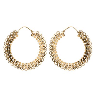 81stgeneration Women's Gold Tone Brass 60mm Large Indian Dotwork Patterned Mandala Hoop Earrings