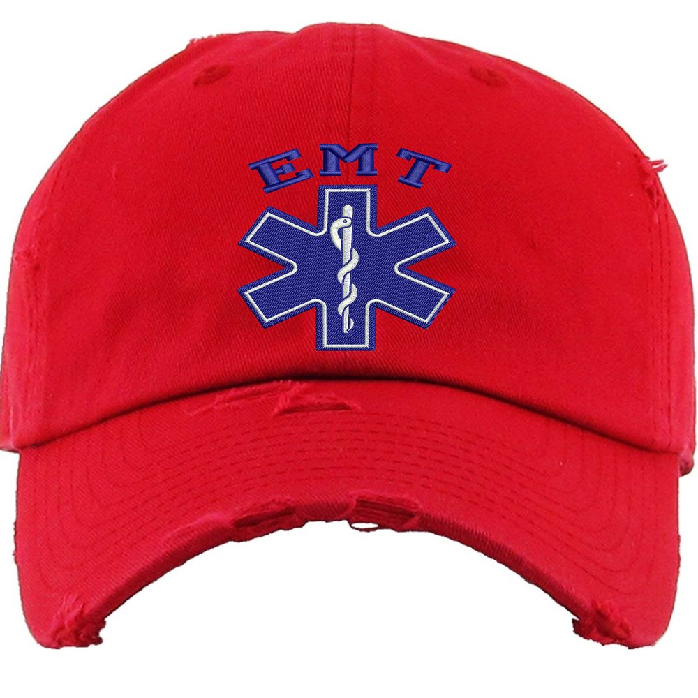 ALLNTRENDS Adult Dad Hat EMT Embroidered Emergency Medical Technician Cap Gift (Red)