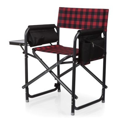 ONIVA - Outdoor Directors Chair with Side Table - Beach Chair for Adults - Camping Chair with Table,Red/Black Buffalo Plaid