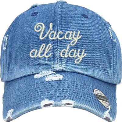 ALLNTRENDS Adult Dad Hat Vacay All Day Embroidery Vacation Cap Hot Summer Hat (Medium Denim)