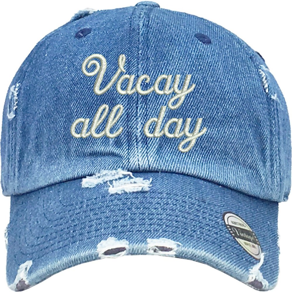 ALLNTRENDS Adult Dad Hat Vacay All Day Embroidery Vacation Cap Hot Summer Hat (Medium Denim)