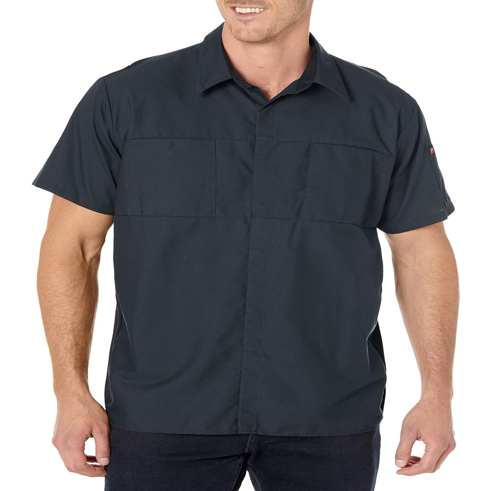 Red Kap Men's Short Sleeve Performance Plus Shop Shirt with OilBlok Technology, Charcoal with Black Mesh, 2X-Large/Tall