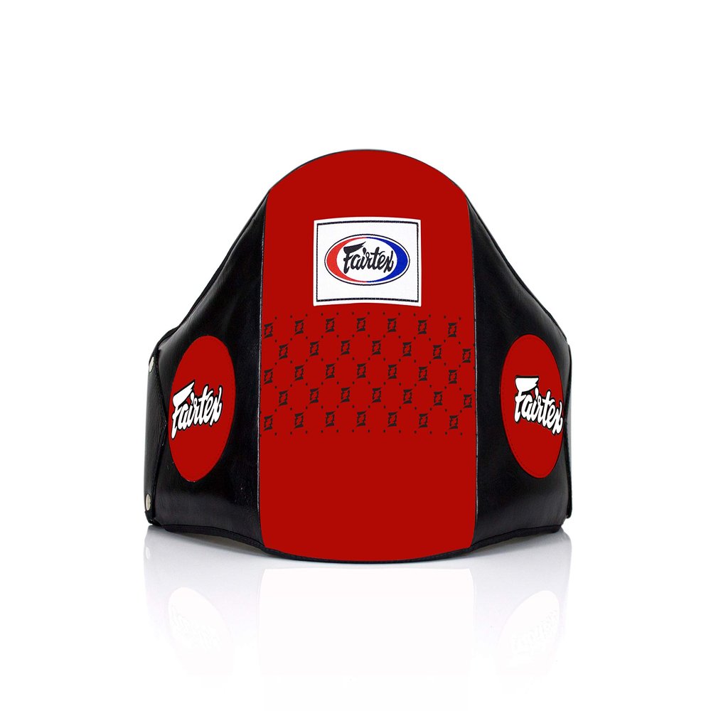 Fairtex BPV1 Muaythai Training Belly Pad | Core Protection for Coaches in Boxing, Muay Thai, Kickboxing | Syntek Leather |Maximum Durability, Secure Fit | Multi-Sport Body Protector-(Black/Red)
