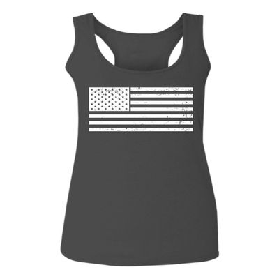 0006. Vintage USA United States of America American Patriotic Proud Flag Style Women's Tank Top Racerback (Characol, Large)