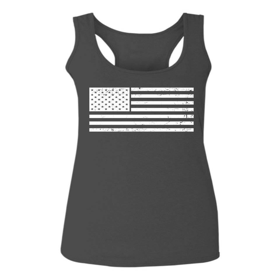 0006. Vintage USA United States of America American Patriotic Proud Flag Style Women's Tank Top Racerback (Characol, Large)