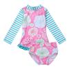 Agoky Baby Toddler Girls Long Sleeve Swimsuit Floral Rash Guard Sun Protection 2 Pieces Pink 2-3 view 2