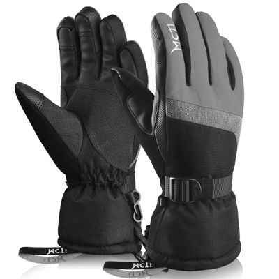 MCTi Ski Gloves,Winter Waterproof Snowboard Snow 3M Thinsulate Warm Touchscreen Cold Weather Women Gloves Wrist Leashes Grey Small
