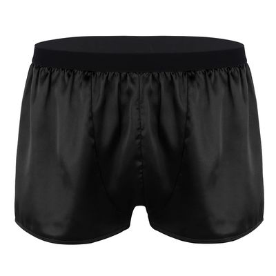 Agoky Men's Silk Satin Classic Boxer Briefs Underwear Trunks Summer Sports Panties Underpants Black X-Large (Waist 35.0"-55.5")