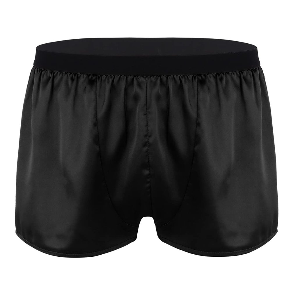 Agoky Men's Silk Satin Classic Boxer Briefs Underwear Trunks Summer Sports Panties Underpants Black X-Large (Waist 35.0"-55.5")