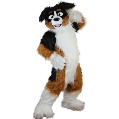 Brown Dog Husky Cartoon Costume Mascot Plush with Mask for Adult Cosplay Party Halloween Dress Up