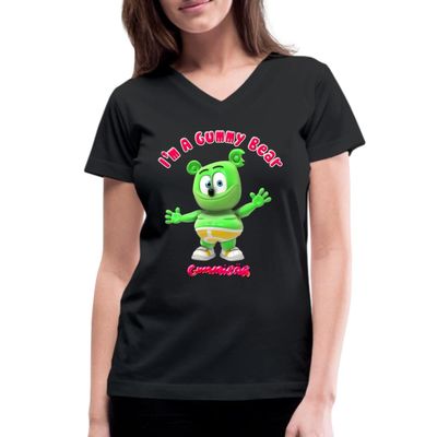 Spreadshirt Gummibr I'm A Gummy Bear Official Merch Women's V-Neck T-Shirt, 3XL, Black