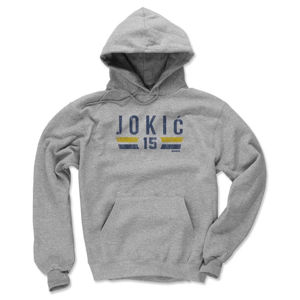 500 LEVEL Nikola Jokic Men's Hoodie Sweatshirt - Nikola Jokic Denver Font B (Gray, Large)