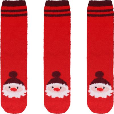 BambooMN Women's Cute Fuzzy Cozy Super Warm Christmas Xmas Animal Indoor Outdoor Cabin Crew Home Socks, 3 Pairs, 02 Santa