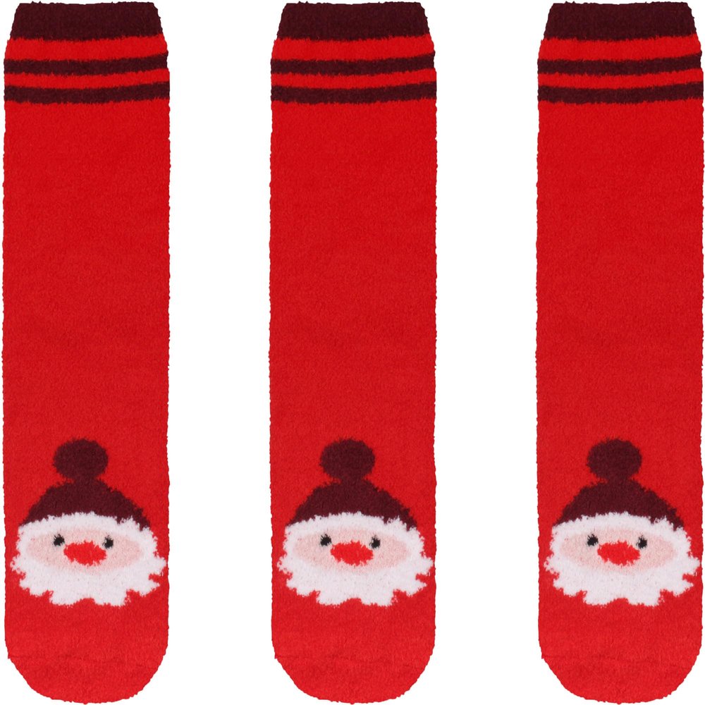 BambooMN Women's Cute Fuzzy Cozy Super Warm Christmas Xmas Animal Indoor Outdoor Cabin Crew Home Socks, 3 Pairs, 02 Santa