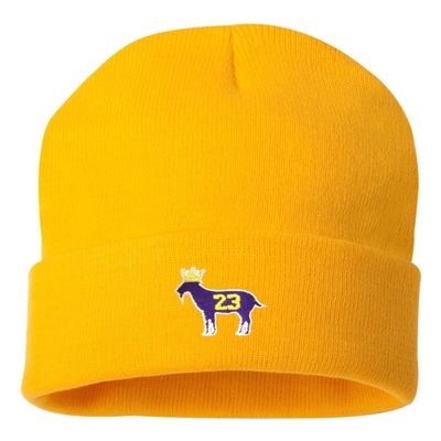One Size Gold Cuffed Goat James G.O.A.T. King Embroidered Cuffed Knit Beanie Cap