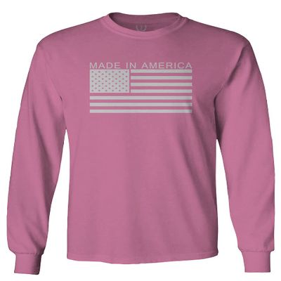 0010. Patriotic American Proud Made in USA United States America Flag Military Patriotic Style Men's Long Sleeve t Shirt (Pink Small)