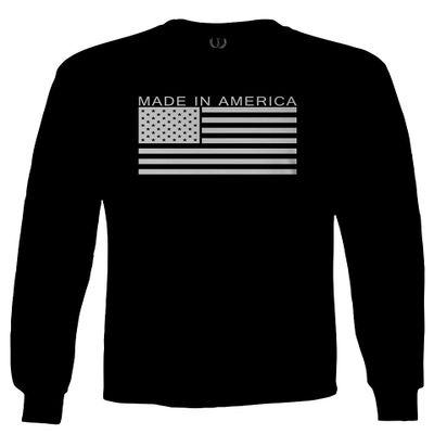 0010. Patriotic American Proud Made in USA United States America Flag Military Patriotic Style Men's Long Sleeve t Shirt (Black, X-Large)