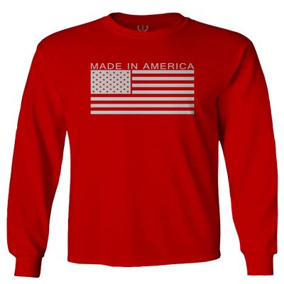 0010. Patriotic American Proud Made in USA United States America Flag Military Patriotic Style Men's Long Sleeve t Shirt (Red, X-Large)