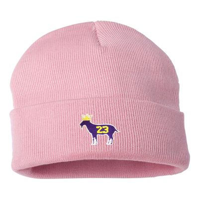 One Size Pink Cuffed Goat James G.O.A.T. King Embroidered Cuffed Knit Beanie Cap