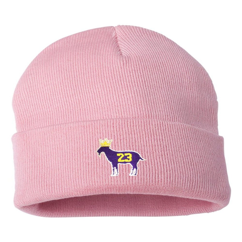 One Size Pink Cuffed Goat James G.O.A.T. King Embroidered Cuffed Knit Beanie Cap