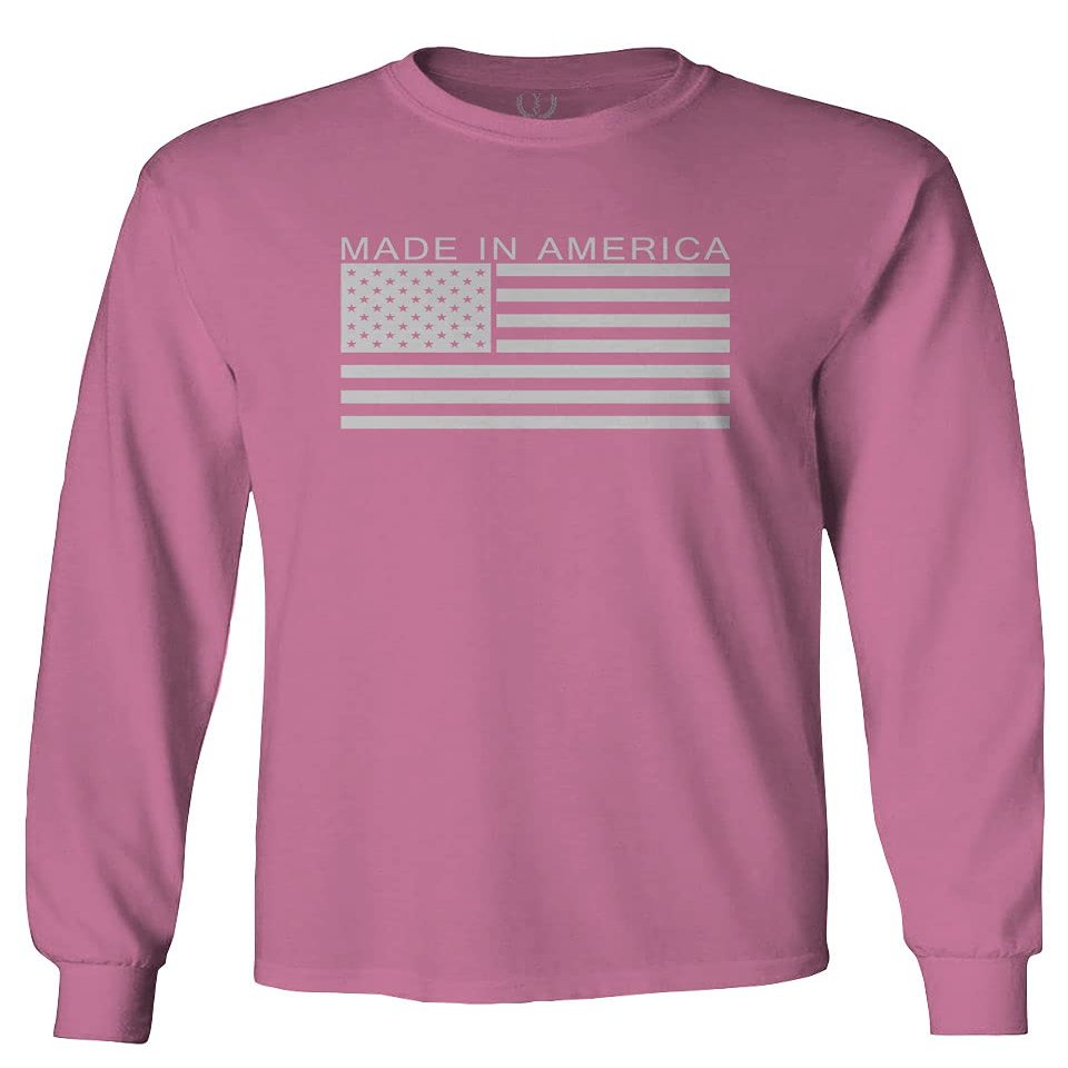 0010. Patriotic American Proud Made in USA United States America Flag Military Patriotic Style Men's Long Sleeve t Shirt (Pink 2X Large)