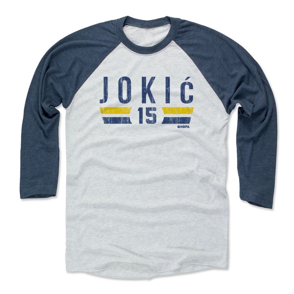 500 LEVEL Nikola Jokic 3/4 Sleeve T-Shirt (Baseball Tee, Small, Indigo/Ash) - Nikola Jokic Denver Font B