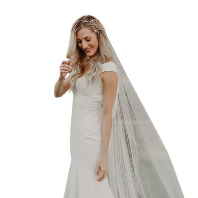 CanB Bride Wedding Chapel Length Veils with Comb Bridal Hair Accessories for Women (Pure White)
