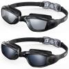 Aegend Swim Goggles, 2 Pack Swimming Goggles No Leaking Adult Men Women Youth, UV Protection, Anti Fog, Light Black & Deep Black view 1