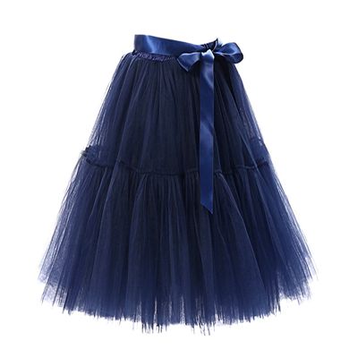 URVIP Women's Vintage Tutu Tulle Skirt Underskirt 5-Layers Petticoat Princess Skirt Navy One Size