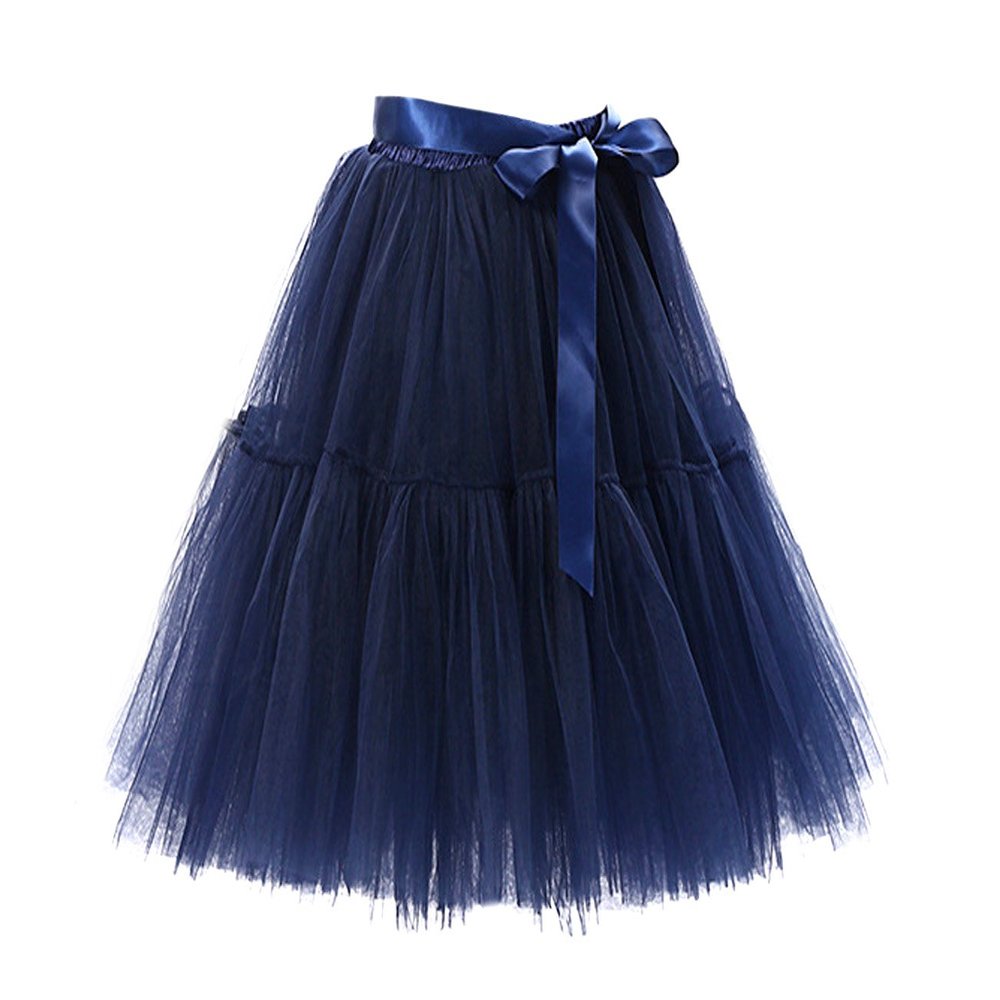 URVIP Women's Vintage Tutu Tulle Skirt Underskirt 5-Layers Petticoat Princess Skirt Navy One Size
