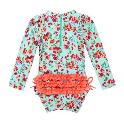YiZYiF Baby/Toddler Girls' Flower Rash Guard Swimsuit Sun Protection Bodysuit Swimwear Orange&Green 18-24 Months