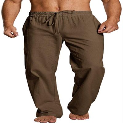 Enjoybuy Men's Linen Drawstring Beach Golf Elastic Waist Spring Long Casual Loose Summer Yoga Cotton Pants, 02-brown, Medium