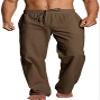 Enjoybuy Men's Linen Drawstring Beach Golf Elastic Waist Spring Long Casual Loose Summer Yoga Cotton Pants, 02-brown, Medium view 1