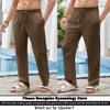 Enjoybuy Men's Linen Drawstring Beach Golf Elastic Waist Spring Long Casual Loose Summer Yoga Cotton Pants, 02-brown, Medium view 2