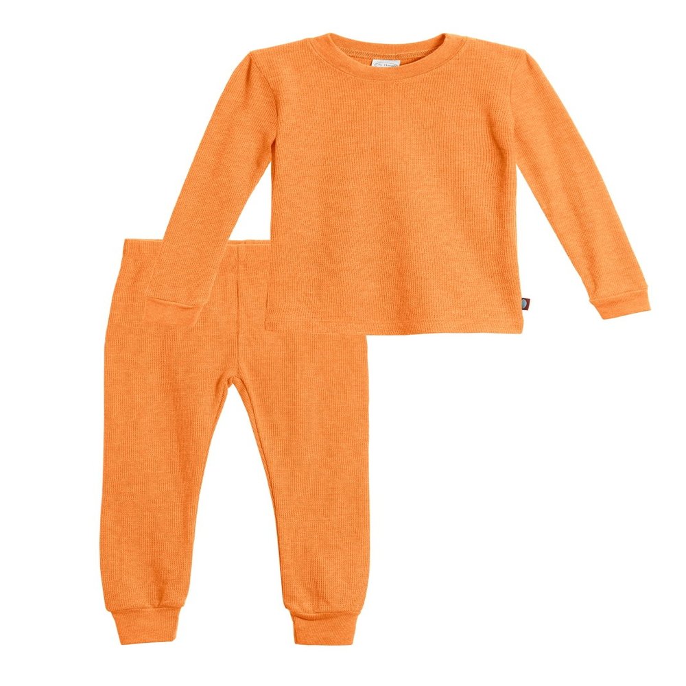 City Threads Kids Thermal Underwear Set Made in USA Sensory Friendly Kids Long Johns, Thermal Set for Boys Base Layer for Ski Orange