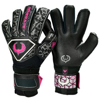Renegade GK Triton Frenzy Goalie Gloves with Pro Fingersaves | 3.5+3mm Super Grip & 4mm Duratek | Black & Pink Soccer Goalkeeper Gloves (Size 5, Kids, Boys, Girls, Roll-Neg. Hybrid Cut, Level 2)