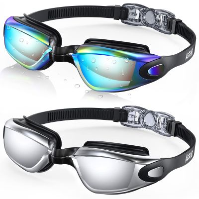 Aegend Swim Goggles, 2 Pack UV Protection, Adjustable, Anti Fog Swimming Goggles No Leaking Adult Men Women Youth, Aqua & Bright Sliver