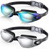 Aegend Swim Goggles, 2 Pack UV Protection, Adjustable, Anti Fog Swimming Goggles No Leaking Adult Men Women Youth, Aqua & Bright Sliver view 1