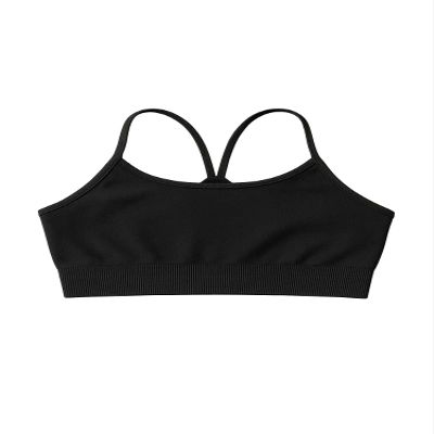 Kurve Girls' Underwear Crop Training Bra, Seamless Racerback Crop Top, UV Protective Fabric UPF 50+ (Made with Love in The USA), Black, Medium/Large (Ages 9-14)