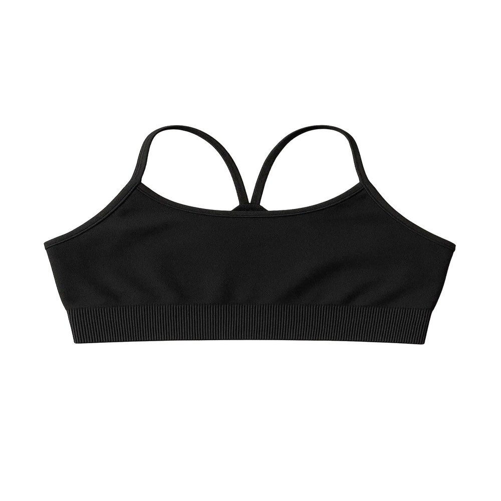 Kurve Girls' Underwear Crop Training Bra, Seamless Racerback Crop Top, UV Protective Fabric UPF 50+ (Made with Love in The USA), Black, Medium/Large (Ages 9-14)