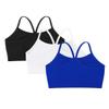 Kurve Girls' Underwear Crop Training Bra, Seamless Racerback Crop Top, UV Protective Fabric UPF 50+ (Made with Love in The USA), Black-White-Cobalt, Small/Medium (Ages 4-8) view 2