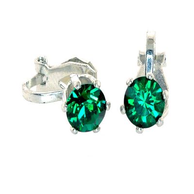 8mm(0.32 inch) Diameter, Nine Colors Crystal Collection, Solitaire"CLIP-ON" Earrings (205 Forest Green)