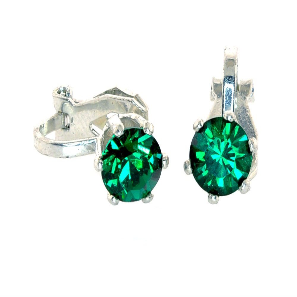 8mm(0.32 inch) Diameter, Nine Colors Crystal Collection, Solitaire"CLIP-ON" Earrings (205 Forest Green)