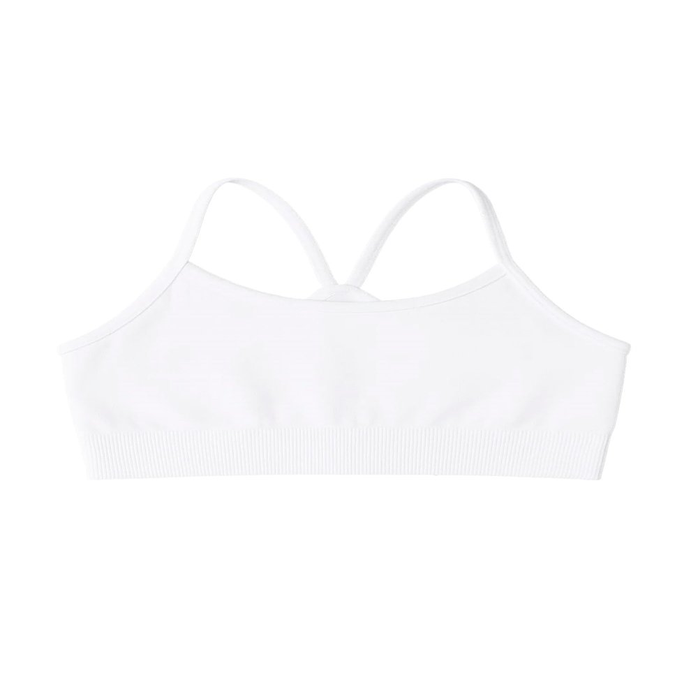Kurve Girls' Underwear Crop Training Bra, Seamless Racerback Crop Top, UV Protective Fabric UPF 50+ (Made with Love in The USA), White, Small/Medium (Ages 4-8)