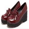 Wedge Oxfords Shoes for Women, Lolita Cosplay Japanese School Uniform Dress Shoes Heel Platform Loafers with Tassles (5.5, Red) view 3